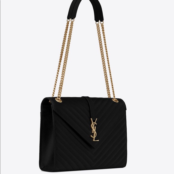 Yves Saint Laurent Bags | Black Leather Quilted Envelope Bag Size L | Poshmark